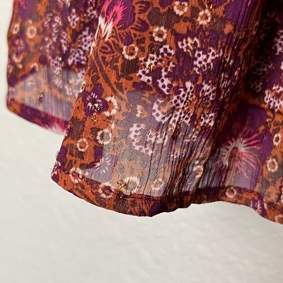 NWT HOUSE OF HARLOW Ruffle Tier Balloon Sleeve Berry Rust Floral Dress 12 - Picture 4 of 7